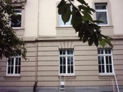 Fassade mit Altbaufenstern in weiß